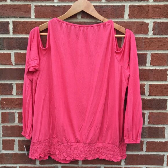 INC International Concepts Cold Shoulder Top Coral Pink Size 0X Smocked - Picture 3 of 8
